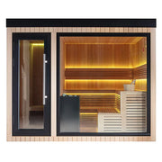 AWT THE CUBE X6 Hemlock 300x235 Gartensauna mit Holzverkleidung, LED-Beleuchtung und Sitzbänke