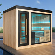 AWT THE CUBE X6 Hemlock 300x235 Gartensauna Innenraum mit LED-Beleuchtung und Holzbänken