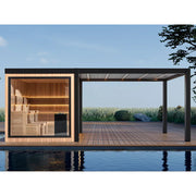AWT THE CUBE X7-L pro Hemlock 300x635 Gartensauna mit Hemlock-Holz, schwarzem Rahmen und LED-Beleuchtung