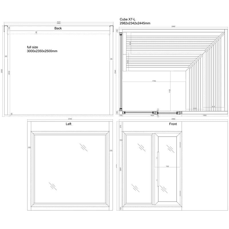 AWT The Cube X7-L pro Outdoor Sauna Hemlock 300x635 with Pergola