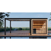 AWT THE CUBE X7-R pro Hemlock 300x635 Gartensauna mit Pergola am Pool
