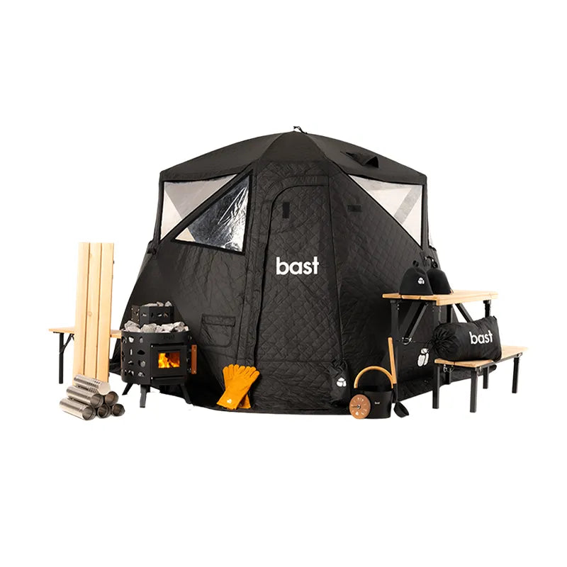 Bast Näver Premium Zeltsauna, tragbare 2-6 Personen Gartensauna mit Ofen, Holz und Zubehör