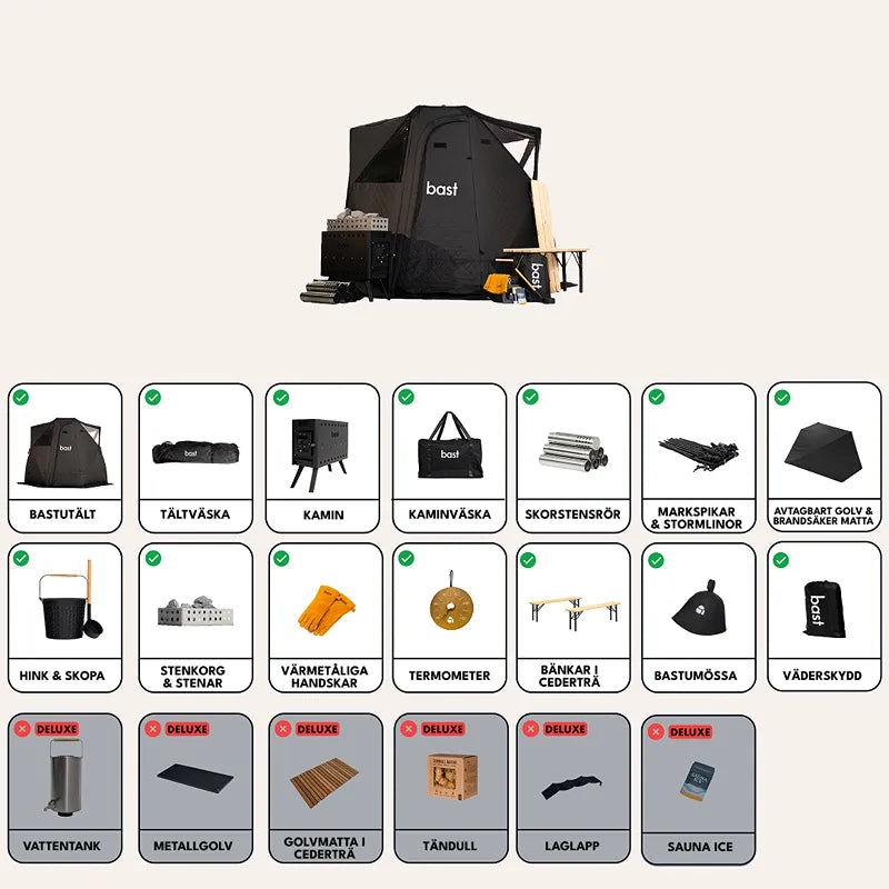 Bast Näver Premium Zeltsauna mit Zubehör, tragbare 2-6 Personen Sauna über 100°C