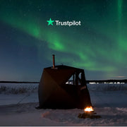 Bast Näver Premium Zeltsauna unter Nordlichtern im Schnee, tragbare 2-6 Personen Gartensauna mit Feuer