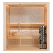 EAGO AWT E1813C Pinienholz Sauna 120x120, kompakte Gartensauna für 1-2 Personen mit Glastür und Saunaofen