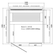 EAGO AWT E1813C Pinienholz Sauna 120x120 Grundriss und Maßzeichnung mit Innenausstattung