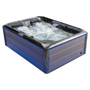 EAGO AWT IN-704 Outdoor Whirlpool mit blauem Holzdekor und schwarzem Rand, sprudelndes Wasser und LED-Beleuchtung, für 3 Personen geeignet