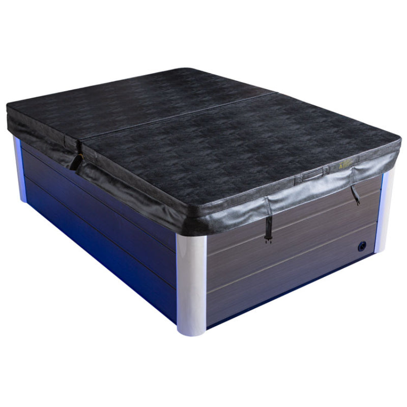 Whirlpool EAGO AWT IN-704 mit schwarzer Abdeckung, rechteckiges Außenbecken mit dunkelblauem und grauem Kunststoffgehäuse für bis zu 3 Personen