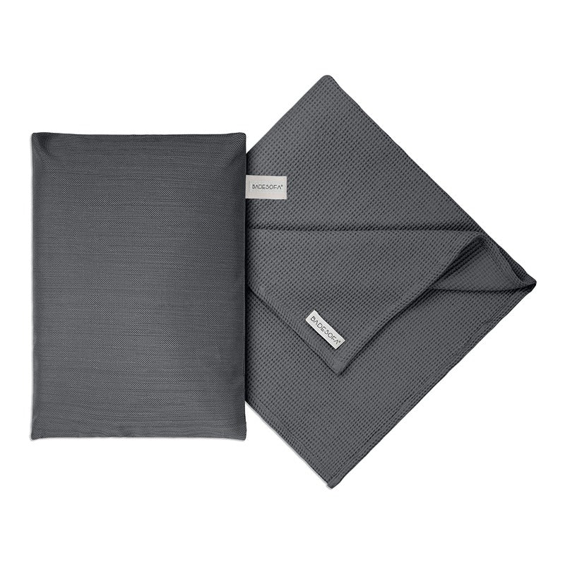 Badesofa Dampfsauna Set in Anthrazit – Sitzkissen und Saunatuch in edler Waffelpiqué-Struktur