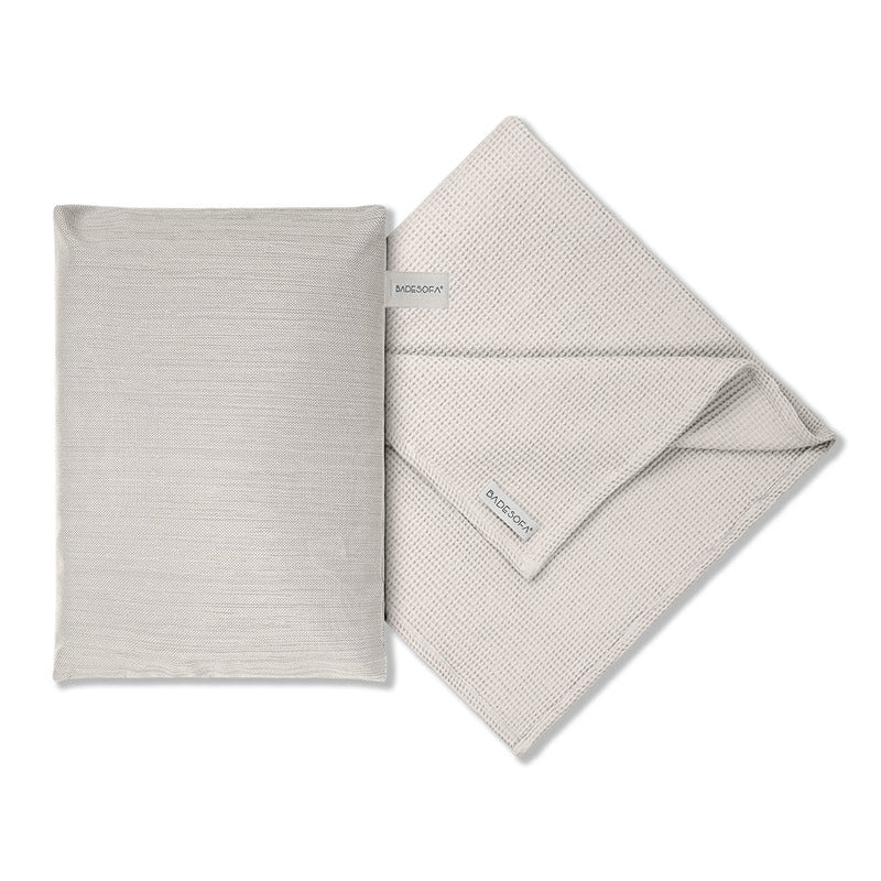 Elegantes Dampfsauna Set in Perlmutt von Badesofa – Sitzkissen und Handtuch im abgestimmten Look