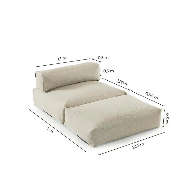 Technische Maßzeichnung des POOLSOFA Double mit Rückenlehne und Sitzfläche