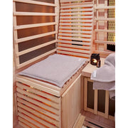 Infrarotsauna mit zwei Badesofa Sitzkissen in Taupe – gepolstertes Saunazubehör aus Bio-Baumwolle