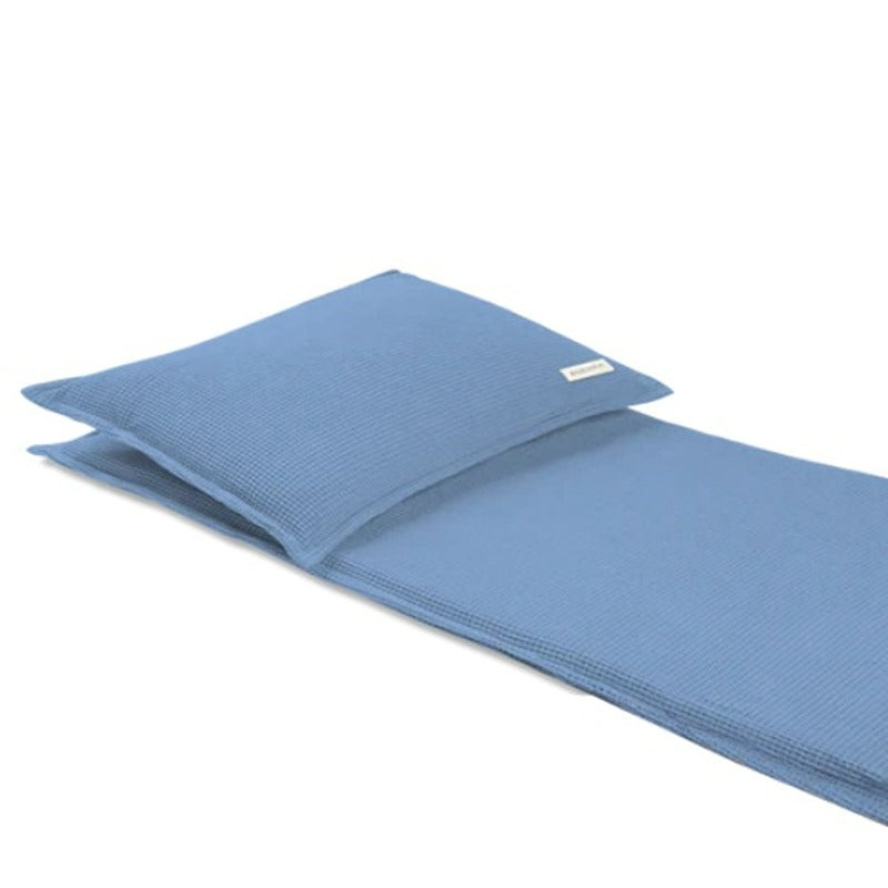 Saunasofa Set Long in Blau mit ergonomischem Kopfkissen und atmungsaktiver Saunamatte