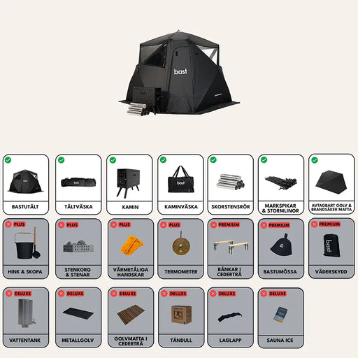Bast Björk Basic Saunazelt - 4-10 Personen Pop-up Sauna in schwarzem Design mit Zubehör