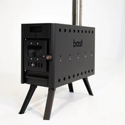 Bast Björk Basic Saunazelt Pop-up Sauna Ofen mit schwarzem Stahlgehäuse, Sichtfenster und Holzgriff