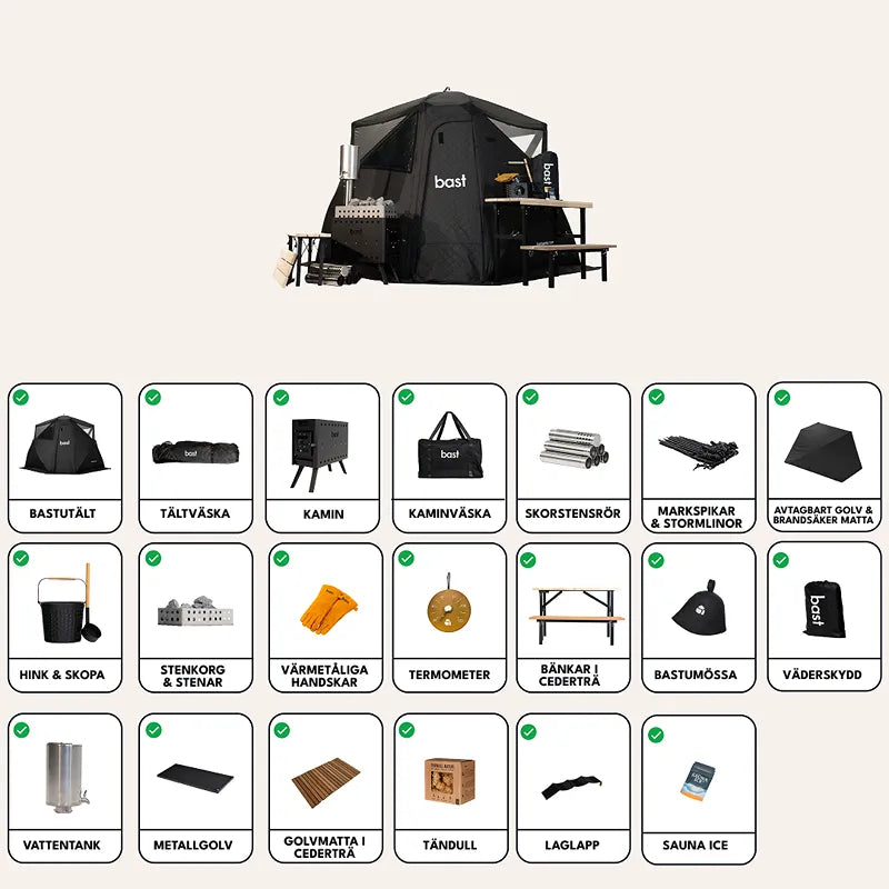 Bast Björk Deluxe Zeltsauna für 4-10 Personen mit Zubehör, tragbare Gartensauna über 100°C