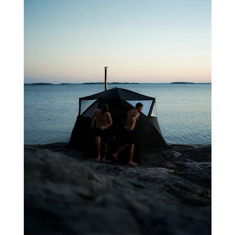 Bast Björk Deluxe Zeltsauna am Strand mit zwei Personen, tragbare Gartensauna für 4-10 Personen