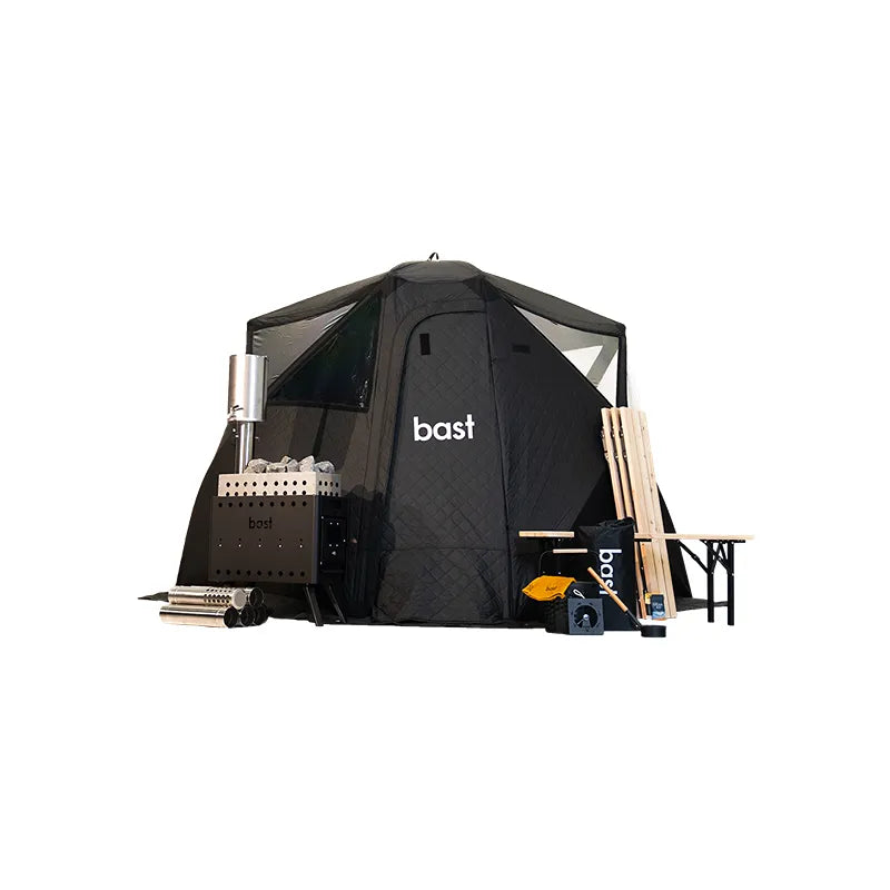 Bast Björk Premium Zeltsauna für 4-10 Personen mit Ofen, Zubehör und tragbarem Design