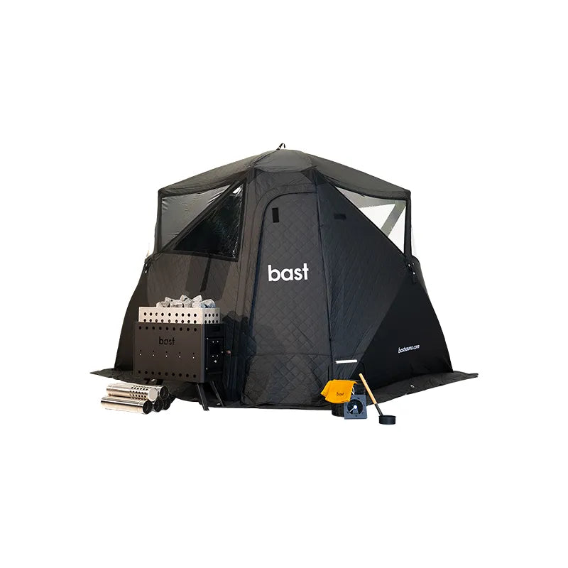 Bast Björk Premium Zeltsauna für 4-10 Personen mit Ofen, Zubehör und tragbarem Design