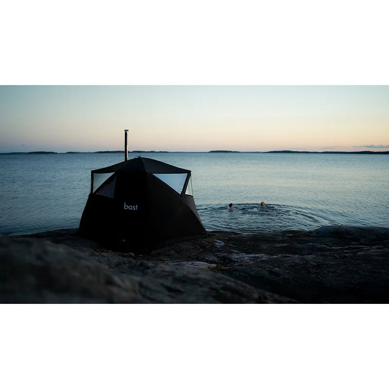 Bast Björk Premium Zeltsauna am Strand, tragbare Gartensauna für 4-10 Personen mit Schornstein