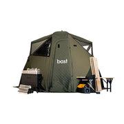 Bast Björk Premium Zeltsauna in Grün mit Saunaofen, Zubehör und Holzbänken