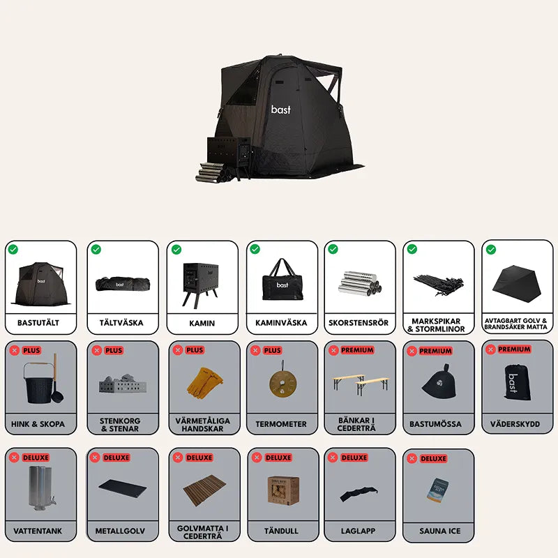Bast Näver Basic Saunazelt - 2-6 Personen, tragbar mit Zubehör-Set