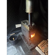 Bast Näver Deluxe Zeltsauna mit Feuerbox bei Betrieb, tragbare 2-6 Personen Sauna über 100°C