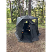 Bast Näver Deluxe Zeltsauna im Wald aufgebaut, tragbare Gartensauna für 2-6 Personen mit über 100°C