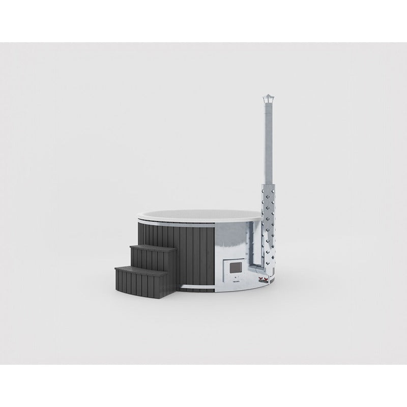 Edler runder Hot Tub Benas In in Schwarz mit integriertem Holzofen