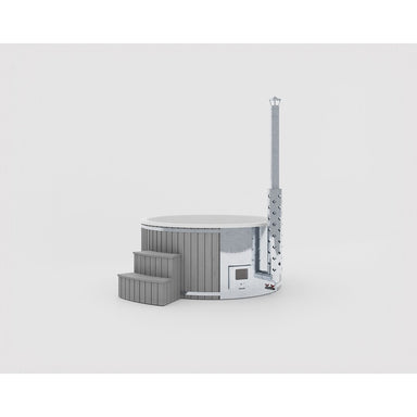 Celsium Benas In mit grauer Verkleidung und Holzofen für den Außenbereich