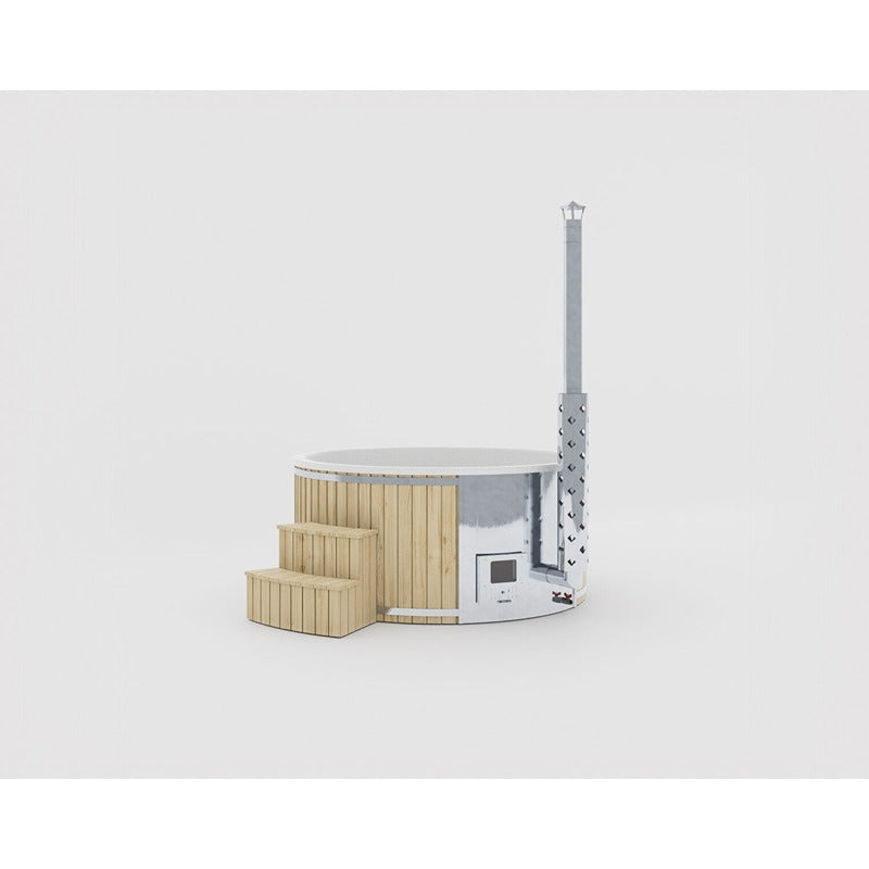 Garten-Hot-Tub Benas In in Teakoptik mit angeschlossener Ofenheizung