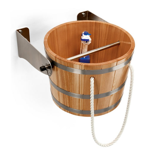 Montierte Blumenberg Eimer-Schwalldusche aus Kambala mit Edelstahlaufhängung und Zugseil