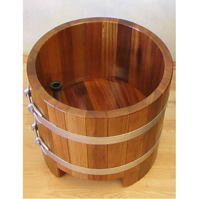 Blumenberg großer Fußbadebottich aus Lärche oder Kambala mit Bodenablauf und Metallreifen