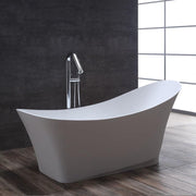 EAGO AWT StoneArt BS-501 freistehende Mineralguss Badewanne in Weiß mit eleganter Formgebung und Standarmatur in modernem Badezimmer