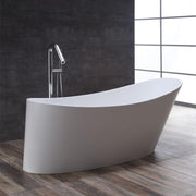 Freistehende weiße Mineralguss Badewanne EAGO AWT StoneArt BS-503 mit ovaler Form und verchromter Standarmatur in modernem Badezimmer