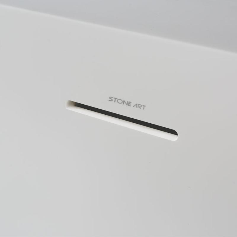 EAGO AWT StoneArt BS-507 Freistehende Mineralguss Badewanne in Weiß mit schwarzem Streifen und Hersteller-Logo
