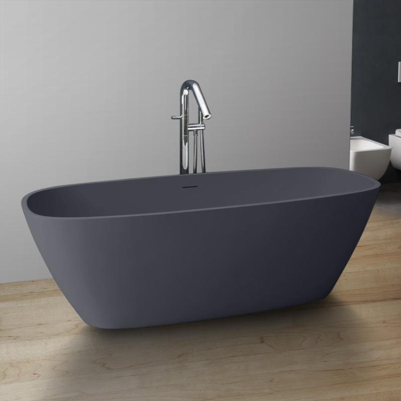 Freistehende Mineralguss Badewanne EAGO AWT StoneArt BS-528 in Anthrazit mit verchromtem Standmischer im modernen Badezimmer