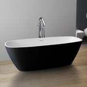 Freistehende Mineralguss Badewanne EAGO AWT StoneArt BS-528 in Schwarz-Weiß mit Standarmatur in modernem Badezimmer