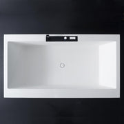 EAGO AWT StoneArt BS-535 freistehende Mineralguss Badewanne in Weiß, Draufsicht auf rechteckige Wanne mit integrierter Armatur und schwarzem Bedienfeld