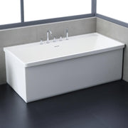 EAGO AWT StoneArt BS-537 freistehende Mineralguss Badewanne in Weiß mit verchromten Armaturen und Thermostat, modernes Badezimmer-Design