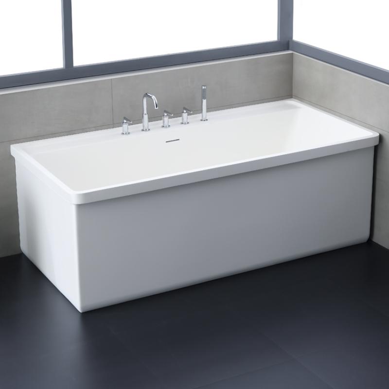 EAGO AWT StoneArt BS-537 freistehende Mineralguss Badewanne in Weiß mit verchromten Armaturen und Thermostat, modernes Badezimmer-Design