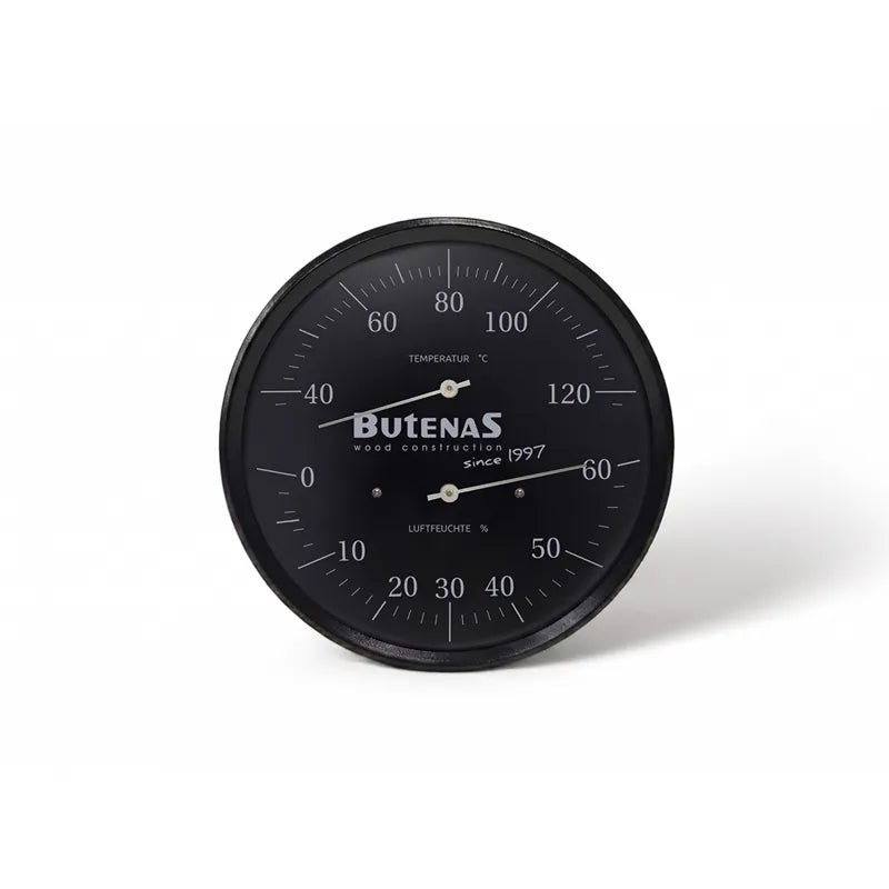 Butenas BuBlack PRO Innensauna Zubehörset - Premium Thermometer mit schwarzem Ziffernblatt, Temperatur- und Luftfeuchtemesser