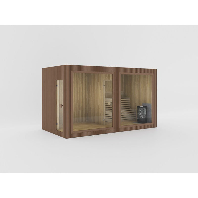 Celsium Jonas Classic Lounge Sauna mit Glasfront, Holzverkleidung und integrierten Bänken für bis zu 6 Personen