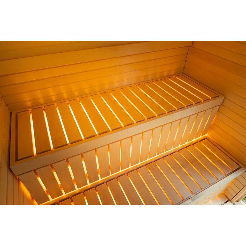 Detailansicht der oberen Sitzbank in der Celsium Jonas Classic Gartensauna