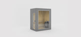 Celsium Jonas kompakte Designsauna in Grau aus 44 mm Massivholz mit Glasfront für stilvolles Outdoor-Wellness