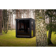 Produktionsansicht der Celsium Jonas Grand Gartensauna mit montierter Außenverkleidung