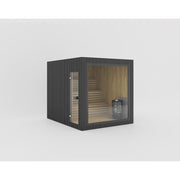Celsium Jonas Large Außensauna aus 44 mm Massivholz in anthrazitfarbener Außenverkleidung mit Harvia Ofen, Platz für 6 Personen