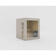 Celsium Jonas Classic Gartensauna mit Glasfront und hellem Holzdesign, Saunaofen im Inneren, Platz für 4 Personen