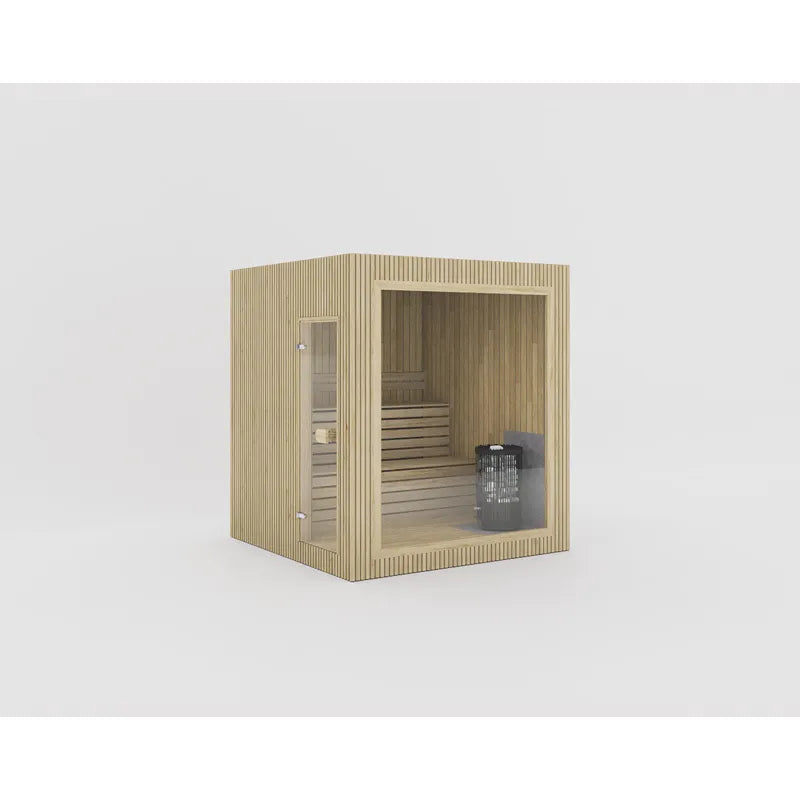 Celsium Jonas Classic Gartensauna mit Holzverkleidung, Glaselement und integriertem Saunaofen, Platz für vier Personen
