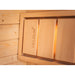  Detailansicht der Celsium Ula Small Sauna mit integriertem Holzpaneel und sanfter Hintergrundbeleuchtung – hochwertiges Innenfinish mit Celsium Branding